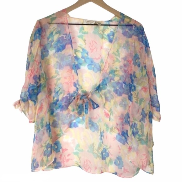 VICTORIAS SECRET Vintage Gold Label Sheer Cover Up Kimono Pastel 90s Size Medium - Picture 7 of 7